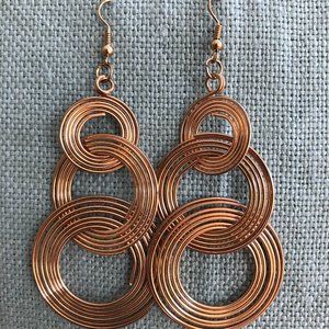 Gold Triple Multilayered Ring Dangling Earrings